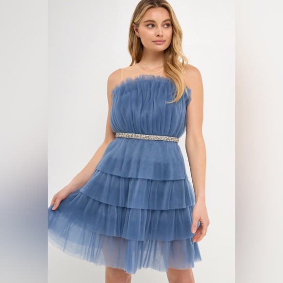 Vici Modern Day Cinderella Strapless Tulle Blue Wedding Guest Party Dress Medium - Picture 1 of 6